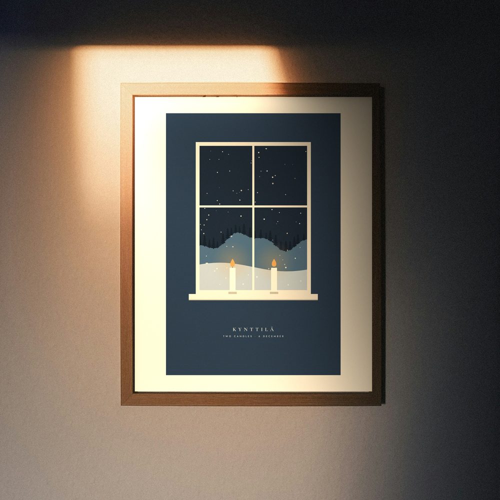 Kynttilä print framed in a room