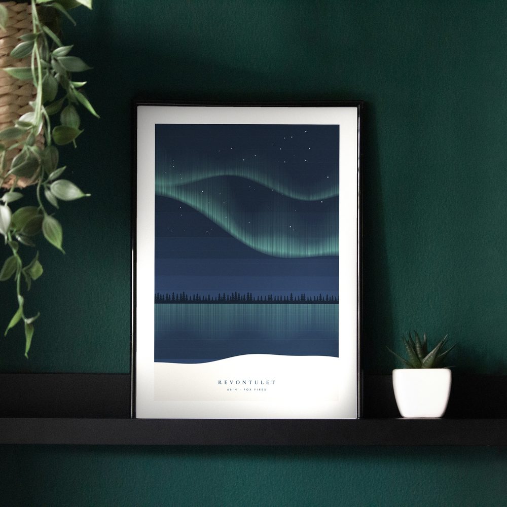 Revontulet print framed in a room